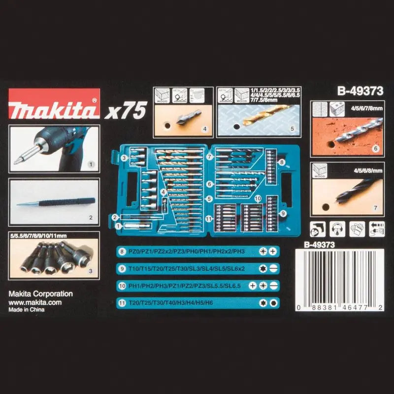 Makita Metric Drill & Screw Bit Set 75pc B-49373 from Makita