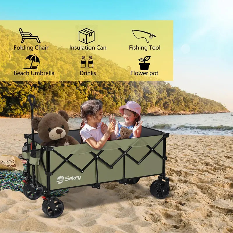 Sekey Extended Travel Cart  48¡å Foldable Garden &amp; Utility Wagon, 440 lb Load Limit, 300L Capacity