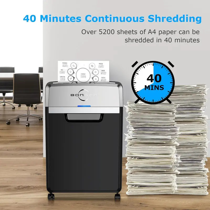 Commercial Cross-Cut Paper Shredder  24-Sheet Capacity, 40-Min Continuous Run, P-4 Security Level