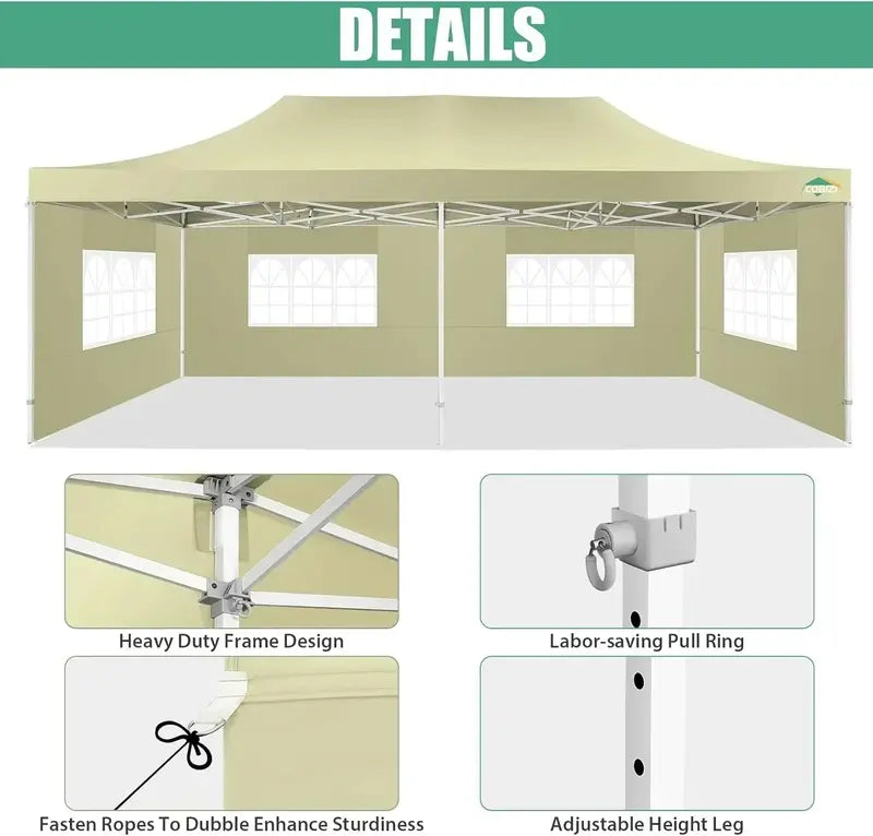 COBIZI 10×20 Pop-Up Canopy Tent  Heavy-Duty Commercial Grade with 6 Sidewalls for Weddings and Parties