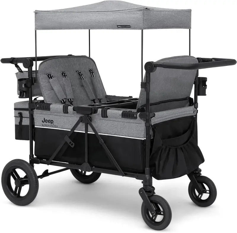 Delta Children Jeep Wrangler Quad Stroller Wagon  Premium 4-Seat All-Terrain Pull Wagon for Kids
