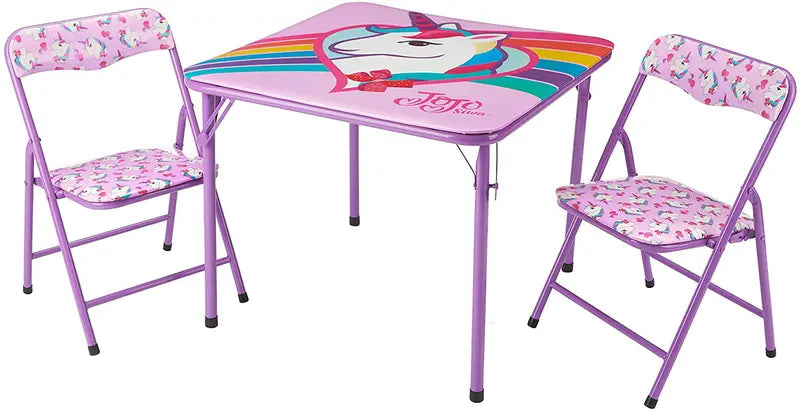 Nickelodeon Jojo Siwa 3 Piece Table & Chair Set with 2 Folding Chairs and 1 Table, Ages 3+, Purple Painted Metal Frame
