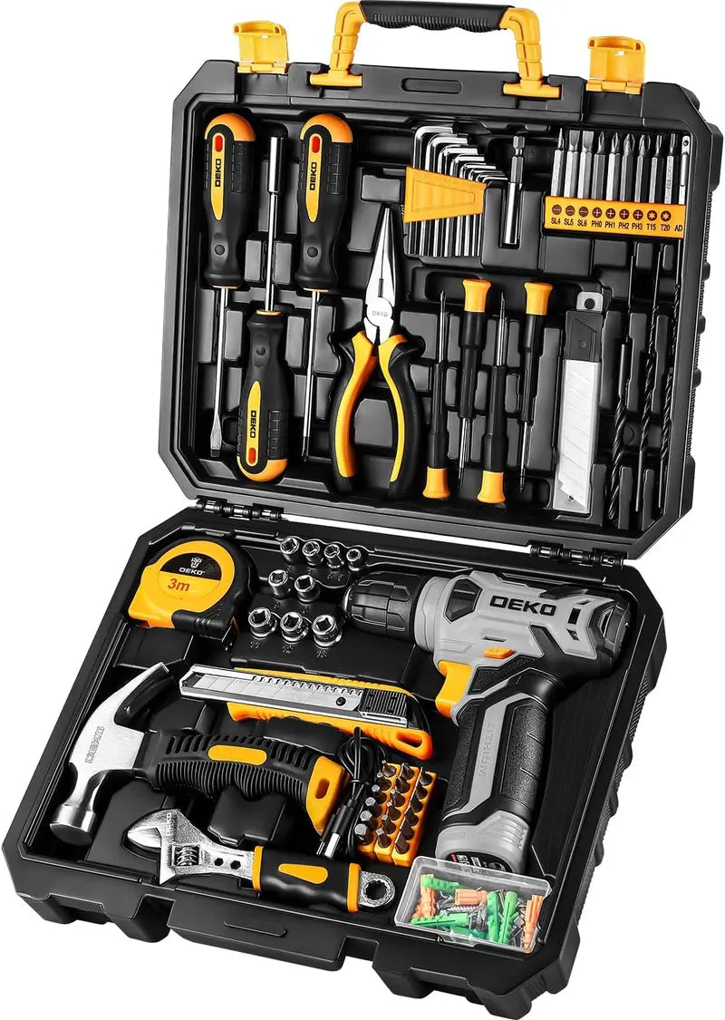 DEKOPRO 126-Piece Cordless Tool Kit — Includes 8V Drill, Toolbox, and Accessories for DIY and Home Repairs