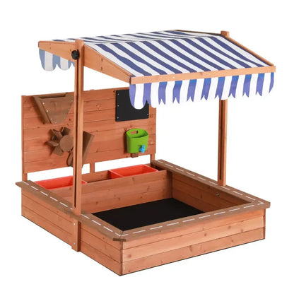 Keezi Adjustable Wooden Sandpit for Kids with Canopy and Cover