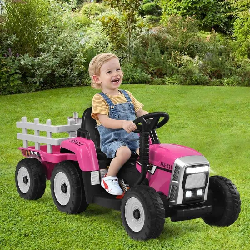 12V Kids Ride-On Tractor with Trailer  Battery-Powered Electric Farm Vehicle Featuring 3-Speed Transmission & Loader Function