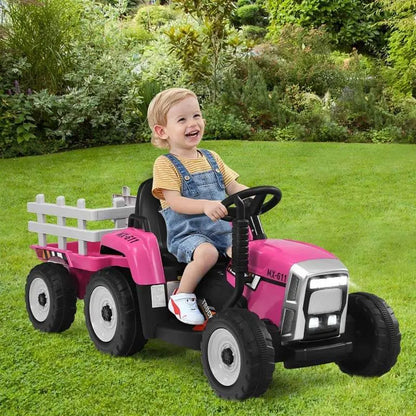 12V Kids Ride-On Tractor with Trailer  Battery-Powered Electric Farm Vehicle Featuring 3-Speed Transmission & Loader Function