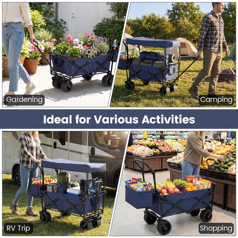Collapsible Canopy Wagon with Height-Adjustable Handles and Removable Storage Bag