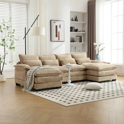 Cloud-Chenille U-Shaped Sectional Sofa  Modern Modular Sleeper Couch with Double Chaise and Bouclé Fabric Options