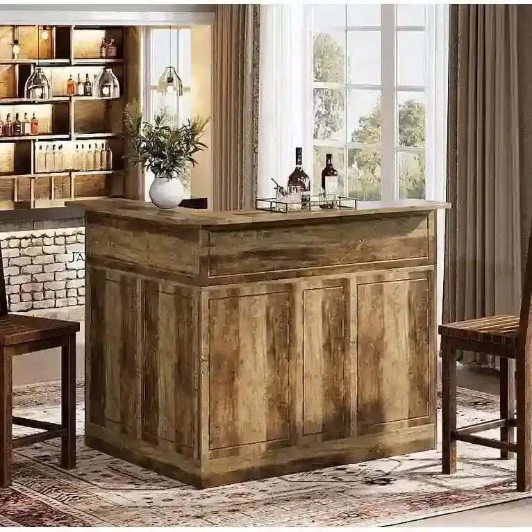 L-Shaped Bar Cabinet with Stemware Racks  Stylish Home Pub Storage Solution