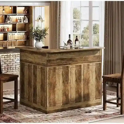 L-Shaped Bar Cabinet with Stemware Racks  Stylish Home Pub Storage Solution