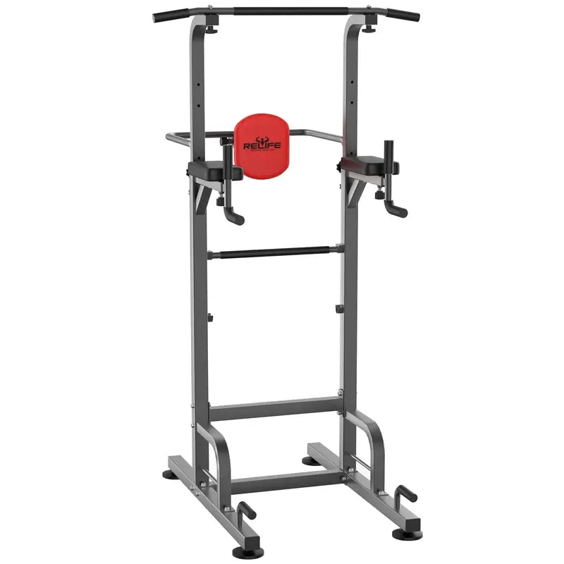 RELIFE Power Tower Pull Up Bar Station, Adjustable Heights &amp; Armrests, Supports 450 lbs, Home Gym Equipment