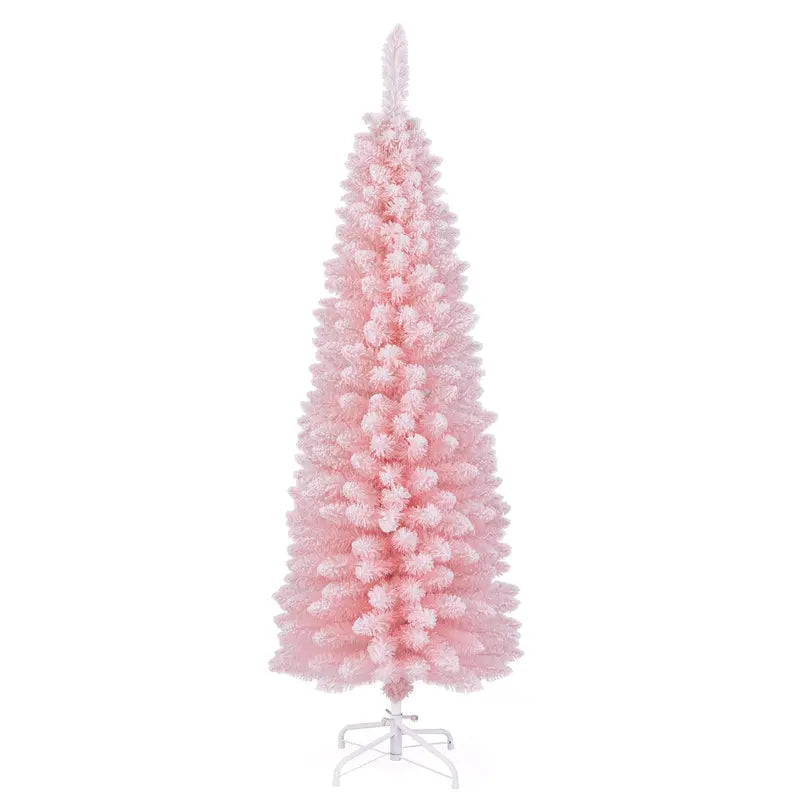 5-Foot Pink Slim Pencil Christmas Tree — Unlit Skinny Design with 328 Branch Tips