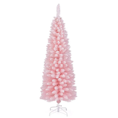 5-Foot Pink Slim Pencil Christmas Tree — Unlit Skinny Design with 328 Branch Tips