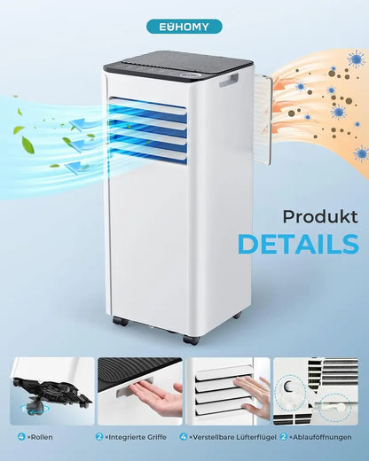 7000 BTU 4-in-1 Portable Air Conditioner  Mobile Unit with Exhaust Hose, Digital Control, Remote, Timer, and Window Kit for Up to 20 m²
