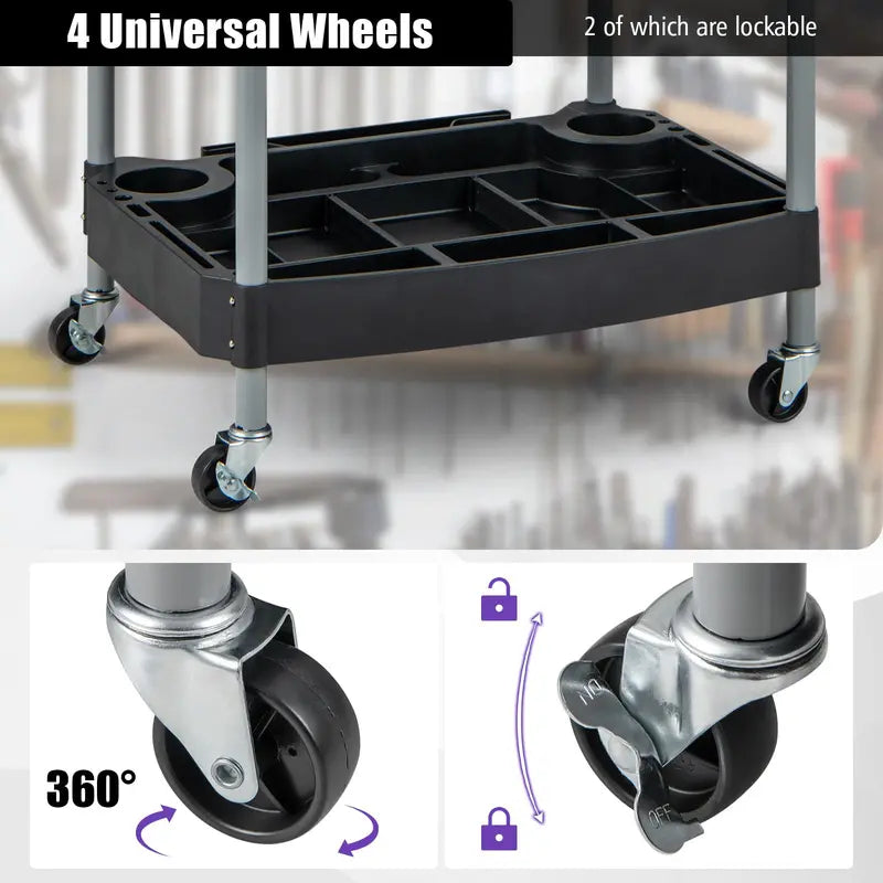 Mobile 3-Tier Tool Cart with Locking Casters and Organized Storage Compartments