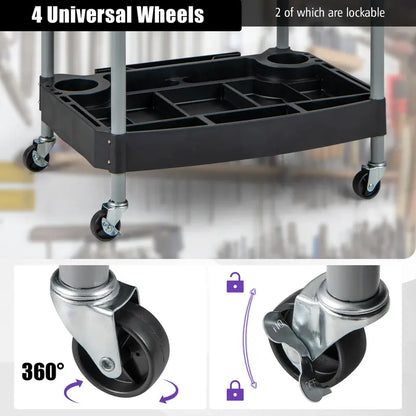 Mobile 3-Tier Tool Cart with Locking Casters and Organized Storage Compartments