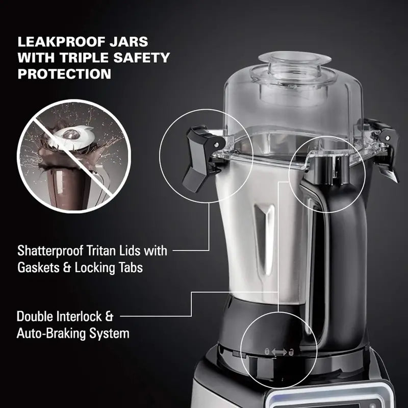 Hamilton Beach Professional 4-in-1 Juicer Mixer Grinder  1400W Commercial-Grade Unit with Three Leakproof Jars