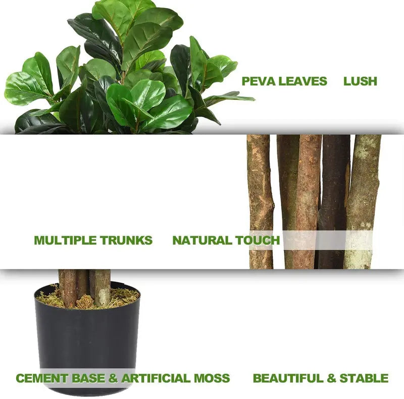 5-Foot Artificial Fiddle Leaf Fig Tree in Decorative Planter  Lifelike Indoor Greenery Accent