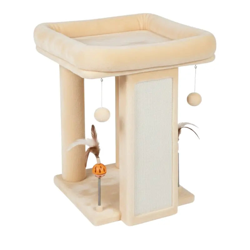 Elevated Cat Tree with Accessible Platform, Scratch Board, and Interactive Toys
