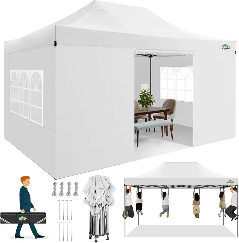 COBIZI 10×20 Pop-Up Canopy Tent  Heavy-Duty Commercial Grade with 6 Sidewalls for Weddings and Parties