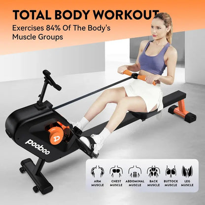 Pooboo Magnetic Rowing Machine, 8-Level Resistance, Foldable, Ergonomic Design, Supports 350 lbs, Home Exercise Equipment