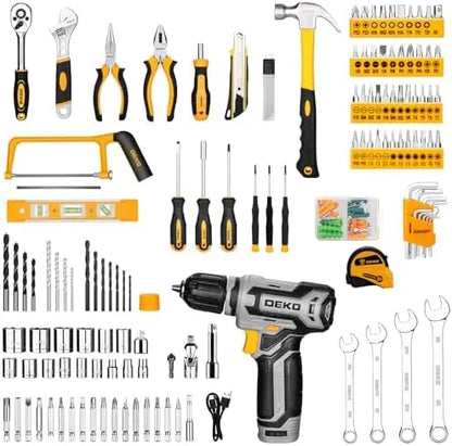 DEKOPRO 12V Cordless Drill & Tool Kit Box Set  Home Mechanic Combo with Storage Case