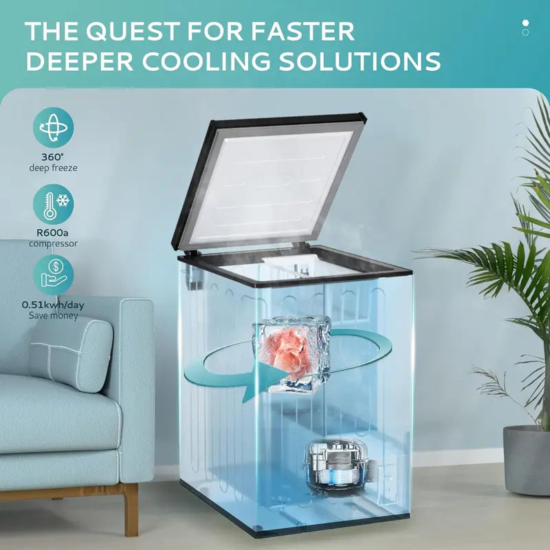 EUHOMY 3.5 Cu.Ft Portable Chest Freezer  Wheeled Deep Freeze Unit with 7-Level Thermostat