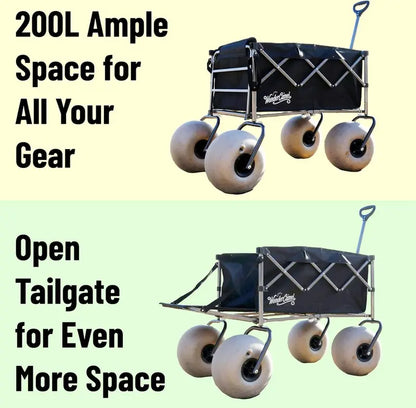 Collapsible All-Terrain Beach Wagon  13″ Balloon Wheels, 185L Capacity, Lightweight & Foldable