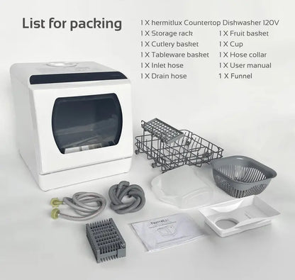 Hermitlux Countertop Dishwasher  5L Integrated Water Reservoir, Space-Saving Design