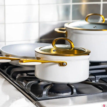 Thyme & Table Nonstick Supreme Cookware Set, 12-Piece, Cream, Greblon C3+ Coating, Oven Safe to 400°F