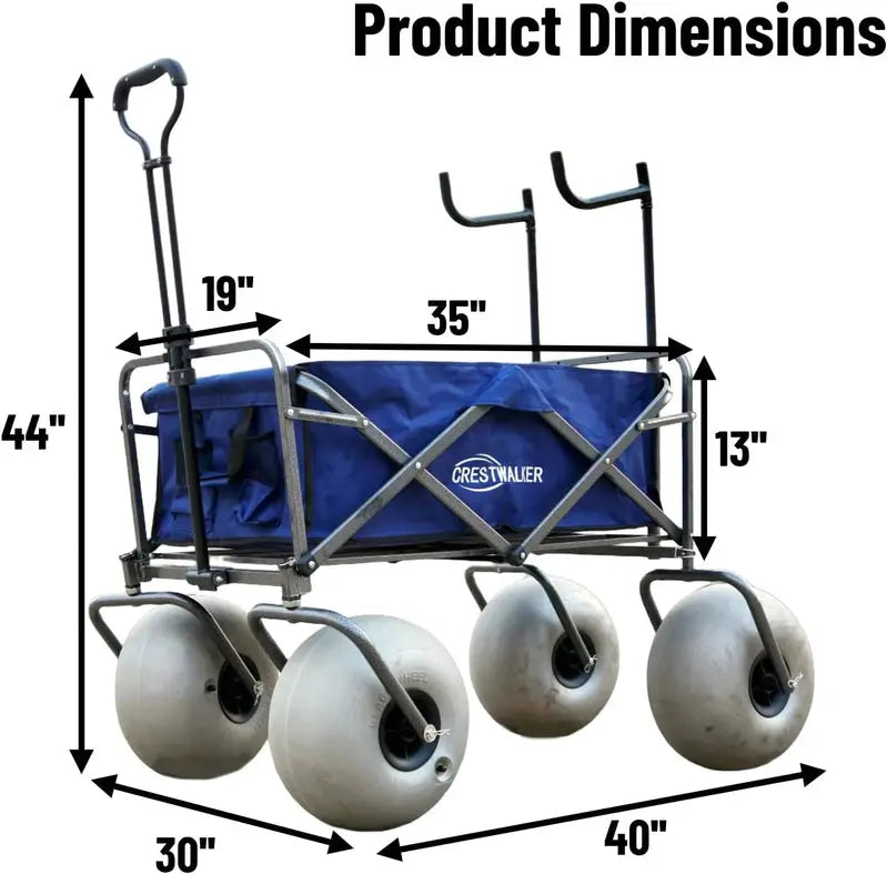 Heavy-Duty Beach Cart with 13-Inch Balloon Tires, Built-in Chair Mounts, and Air Pump