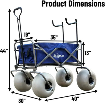 Heavy-Duty Beach Cart with 13-Inch Balloon Tires, Built-in Chair Mounts, and Air Pump