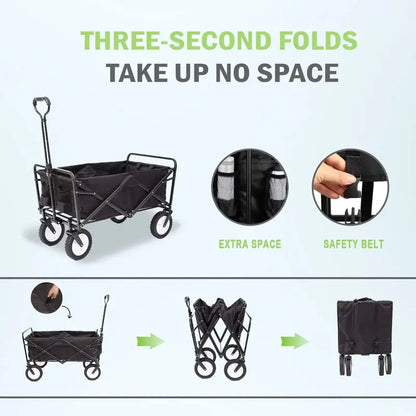 220-Pound Capacity Folding Utility Wagon Cart for Camping, Gardening & Outdoor Use (Black)