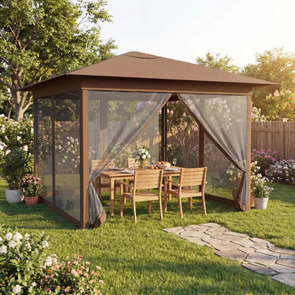 11.5′ x 11.5′ Pop-Up Gazebo Canopy Tent with Mesh Netting and One-Person Setup