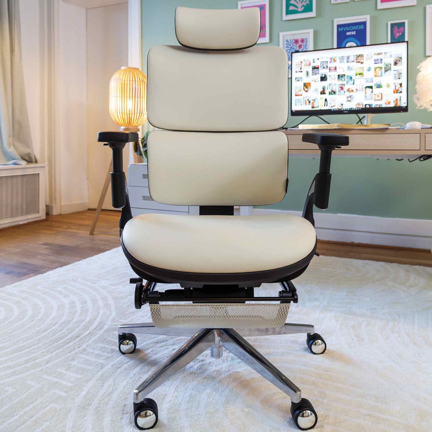 Chaise ergonomique de bureau - TERRANA PREMIUM Blanche en cuir reconstitué