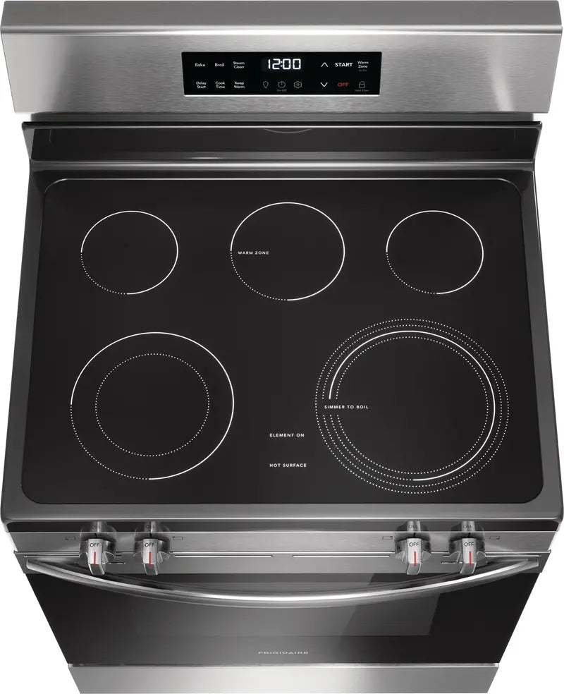 Frigidaire 30-Inch Freestanding Electric Range  5-Burner Glass Top, 5.3 Cu. Ft. Oven, Steam Clean, Stainless Steel