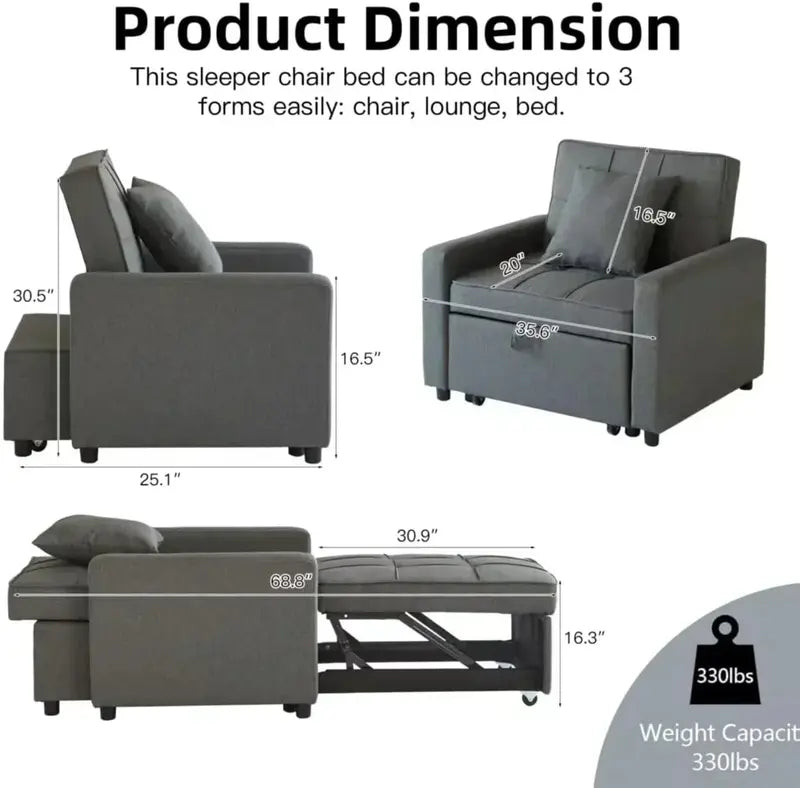 Convertible Pull-Out Sofa Chair  Space-Saving Sleeper Sofa for Small Spaces