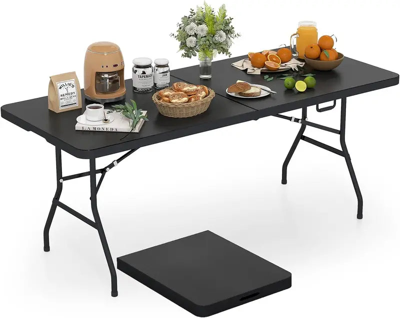 6-Foot Foldable Card Table  Durable HDPE Plastic Picnic Table with Carry Handle and Quick-Set Frame