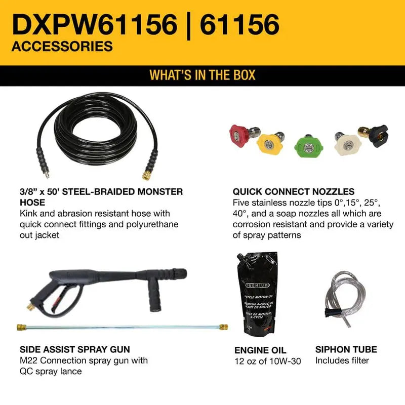4400 PSI Gas Cold Water Pressure Washer  DEWALT 420cc Engine, 4.0 GPM Output (Model DXPW61156)