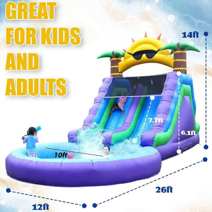 Relunch 26-Foot Inflatable Dual-Lane Water Slide for Kids &amp; Adults  PVC Outdoor Splash Park with Blower &amp; Pool