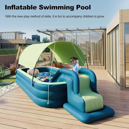 Ergocar Inflatable Backyard Water Park  Slide Pool with Awning and Mega Bounce Castle
