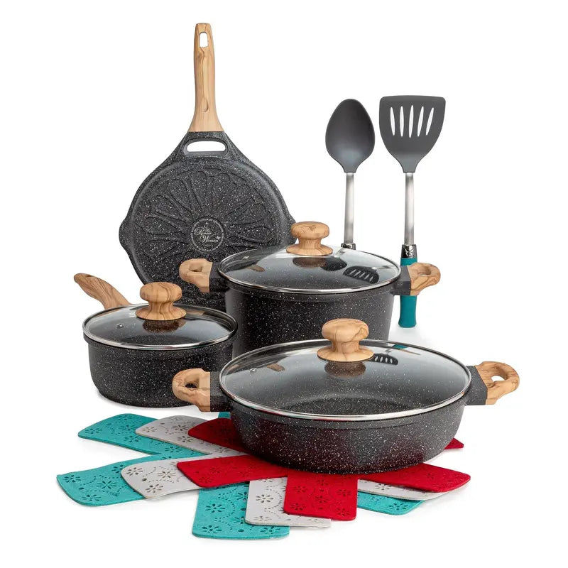 The Pioneer Woman 12-Piece Cast Aluminum Cookware Set, Nonstick, Charcoal Speckle