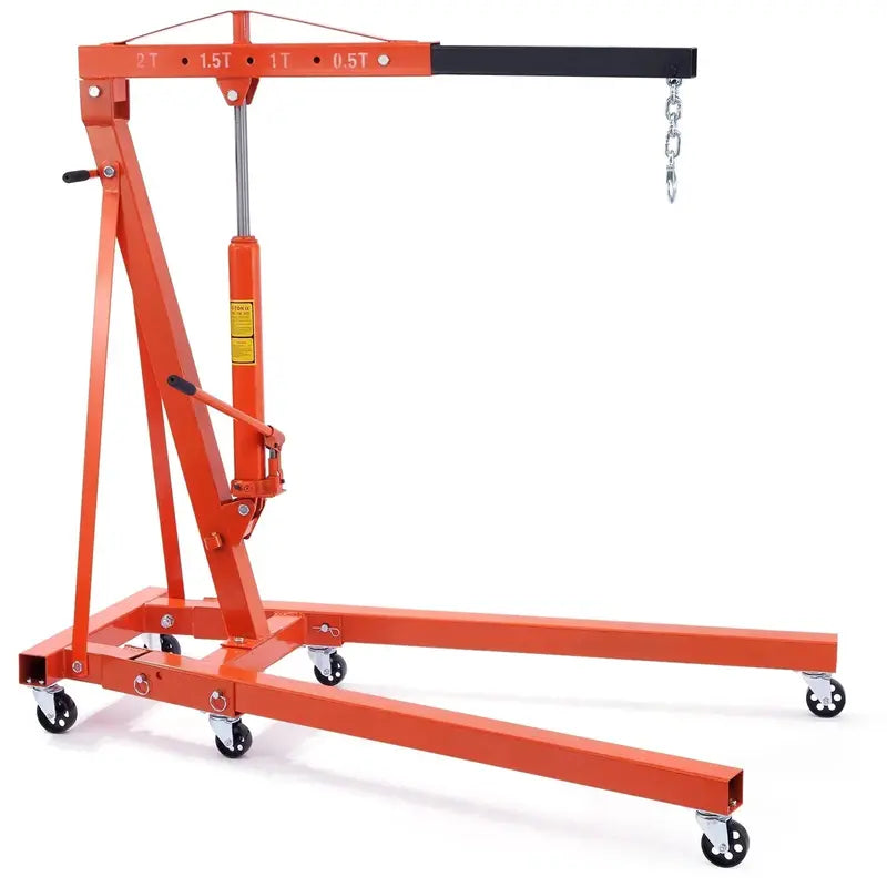 2-Ton Folding Hydraulic Engine Hoist  4400 LB Capacity, Cherry Picker Crane with Leveling Feature
