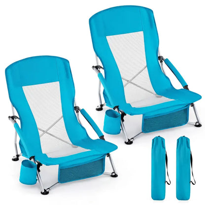 Set of Two Lightweight Folding Beach Chairs  Low-Profile Portable Camp Seating for Adults