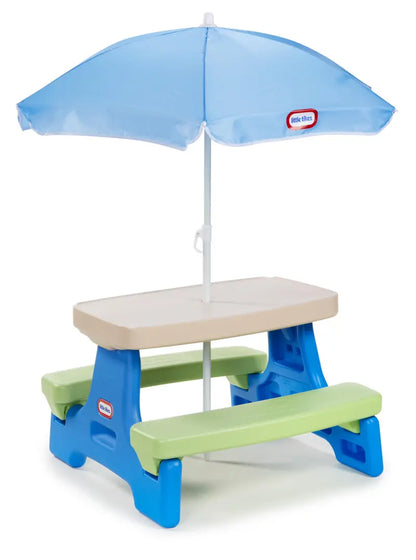 Little Tikes Easy-Store Kids’ Picnic Table  Durable Indoor/Outdoor Design with Umbrella, Ages 2+
