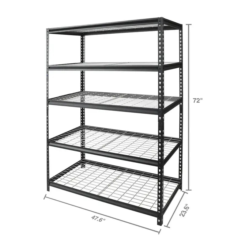 WORKPRO 5-Shelf Freestanding Storage Shelves, Heavy-Duty Steel, Black/Silver, 48″x24″x72″
