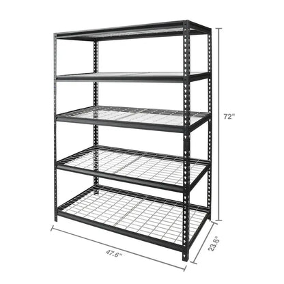 WORKPRO 5-Shelf Freestanding Storage Shelves, Heavy-Duty Steel, Black/Silver, 48″x24″x72″