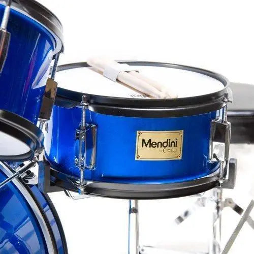 Cecilio Mendini MJDS-5BL Kids’ 5-Piece Drum Set  16″ Blue Metallic Starter Kit with Throne, Cymbal, Pedal & Sticks