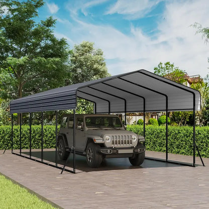 10 ft x 15 ft Reinforced Metal Carport  Weather-Resistant Outdoor Garage or Shade Structure
