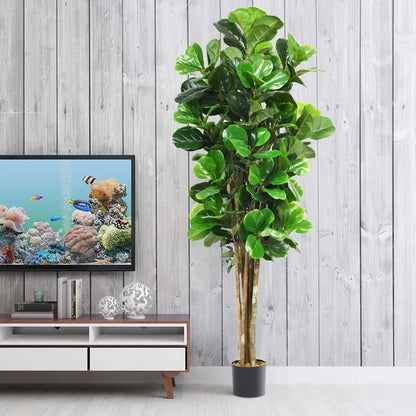 5-Foot Artificial Fiddle Leaf Fig Tree in Decorative Planter  Lifelike Indoor Greenery Accent